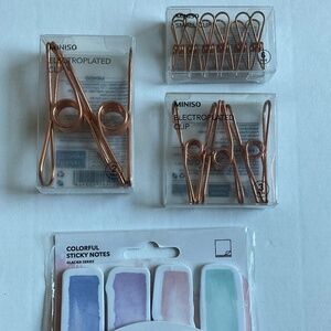 Miniso electroplated clip set - various sizes, bonus sticky tabs - new!